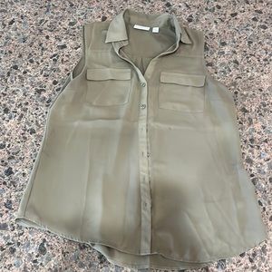 New York & company olive green sleeve collared shirt